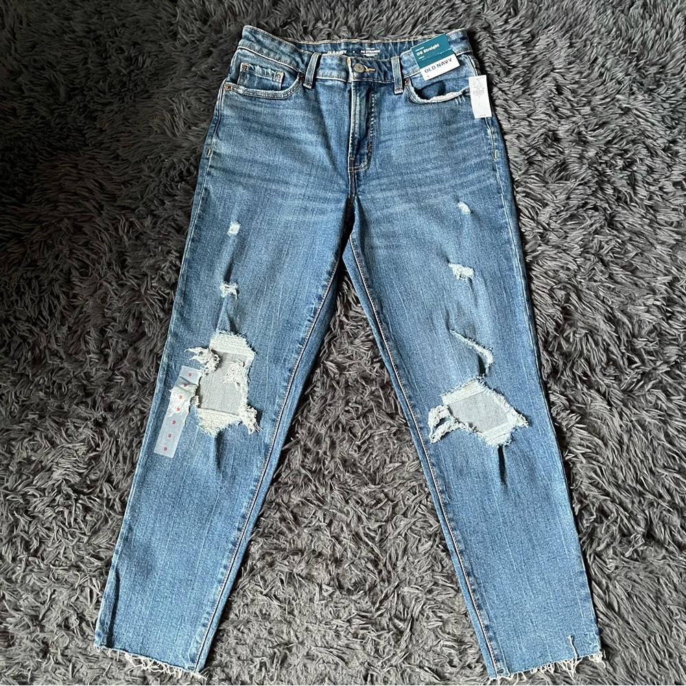 NWT Old Navy OG Straight High-Rise Distressed Jeans Secret-Smooth Pockets Size 6